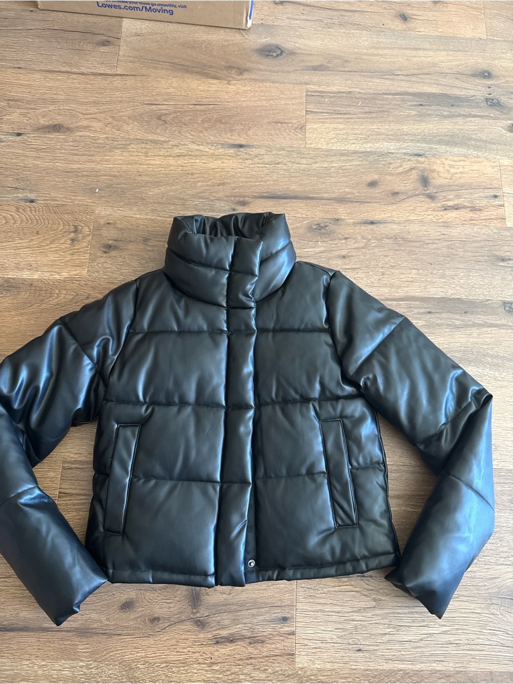 Alya Black Faux Leather Puffer Jacket